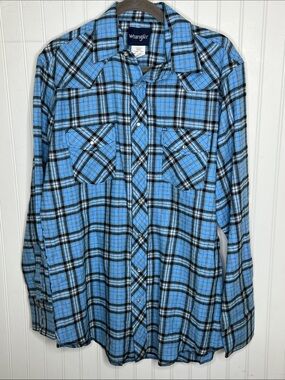 Wrangler Brushed Cotton Plaid Western Shirt Size XXL Tall